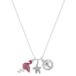 FL Pave Flamingo Charms Silver Plated Necklace