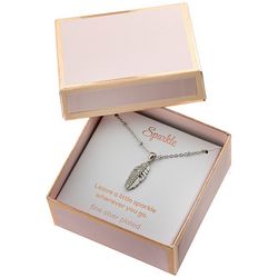 Athra Feather Pave Pendant Silver Tone Necklace 16 Inch