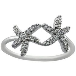 Ocean Treasures Pave Double Starfish Silver Tone Ring Boxed