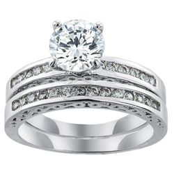 Ocean Treasures Rhinestone Silver Tone Wedding Ring Set