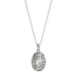 Athra 18 In. CZ Oval Locket Silver Plate Necklace