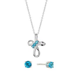 Athra 18 In. Crystal Cross Necklace & Studs