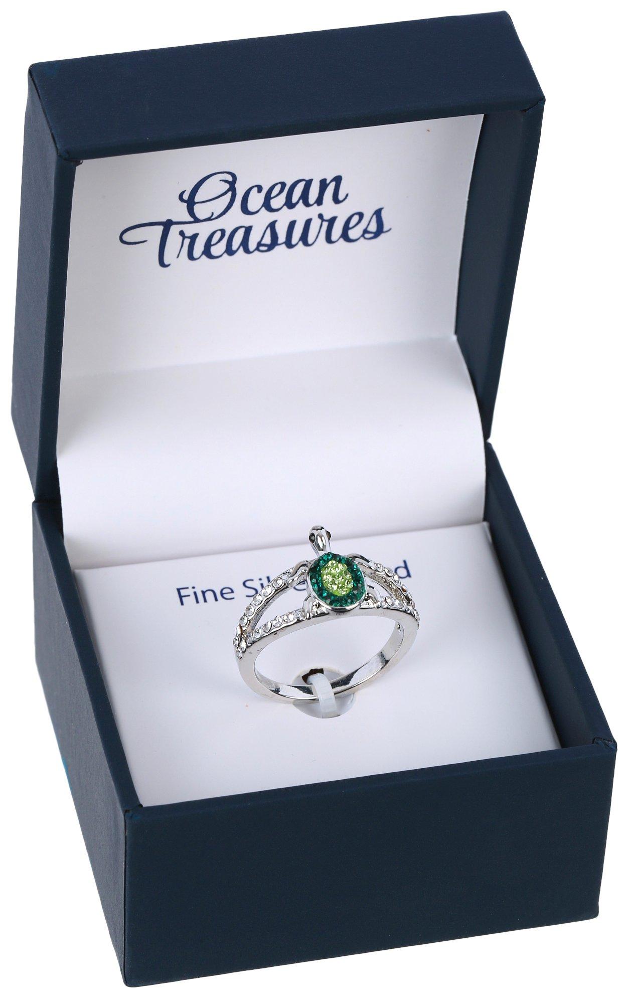 Ocean Treasures Pave Turtle Silver Plated Boxed Ring