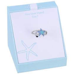 Pave Starfish Silver Plate Box Ring