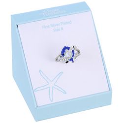 Ocean Treasures Pave Dolphins Silver Plate Box Ring