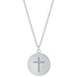 Athra Goldtone Silver Disc Cross Pendant Necklace