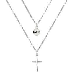 Athra Goldtone 2 Piece Silver Faith Cross Pendant Necklace