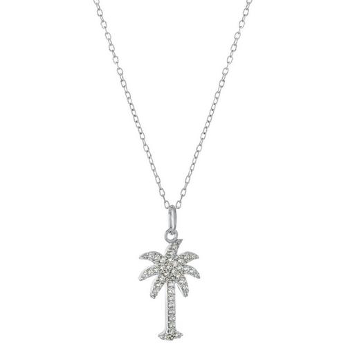 Athra Silvertone Palm Pave Rhinestone Pendant Necklace