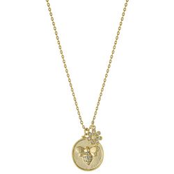 Athra Goldtone Bee Flower Charm Disc Pendant Necklace
