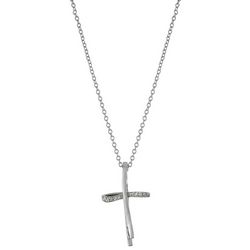 Athra Silvertone CZ Cross Pendant Necklace