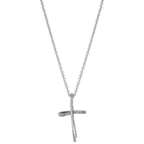 Athra Silvertone CZ Cross Pendant Necklace