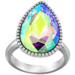 Silver-Tone Crystal Teardrop Ring