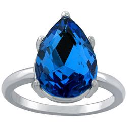 Silver-Tone Blue Crystal Teardrop Ring