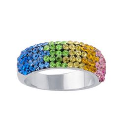 Ocean Treasures Pave Rainbow Silver-Plated Band Ring