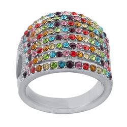 Ocean Treasures Pave Rainbow Silver-Plated Wide Band Ring