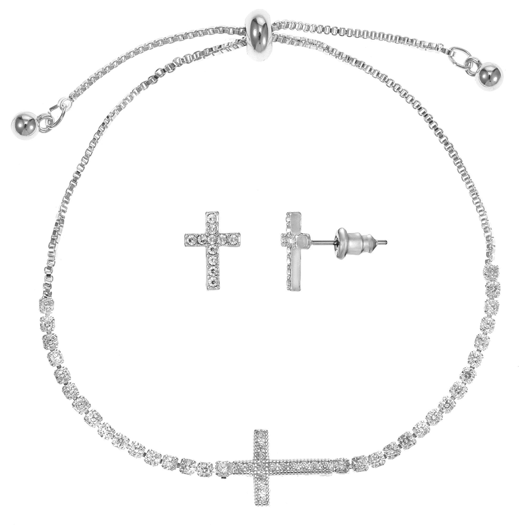Spotlight Box 2-Pc. CZ Cross Bracelet & Stud Set