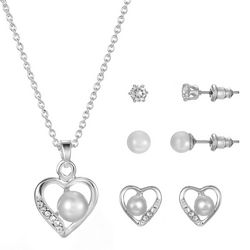 Spotlight Box 4-Pc. Faux Pearl Heart Necklace & Stud Set