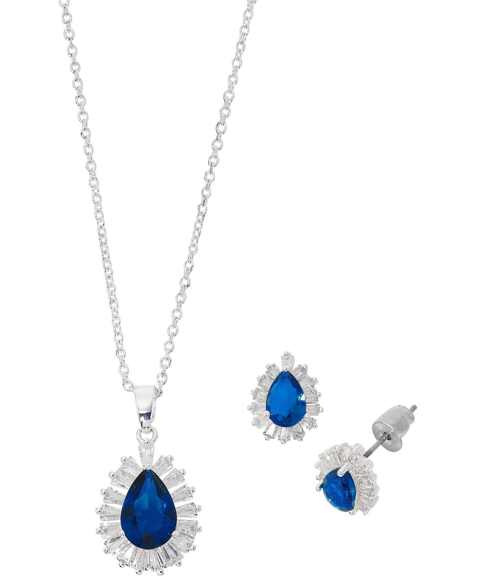 Spotlight Box 2-Pc. CZ Teardrop 18 In. Necklace Stud Set