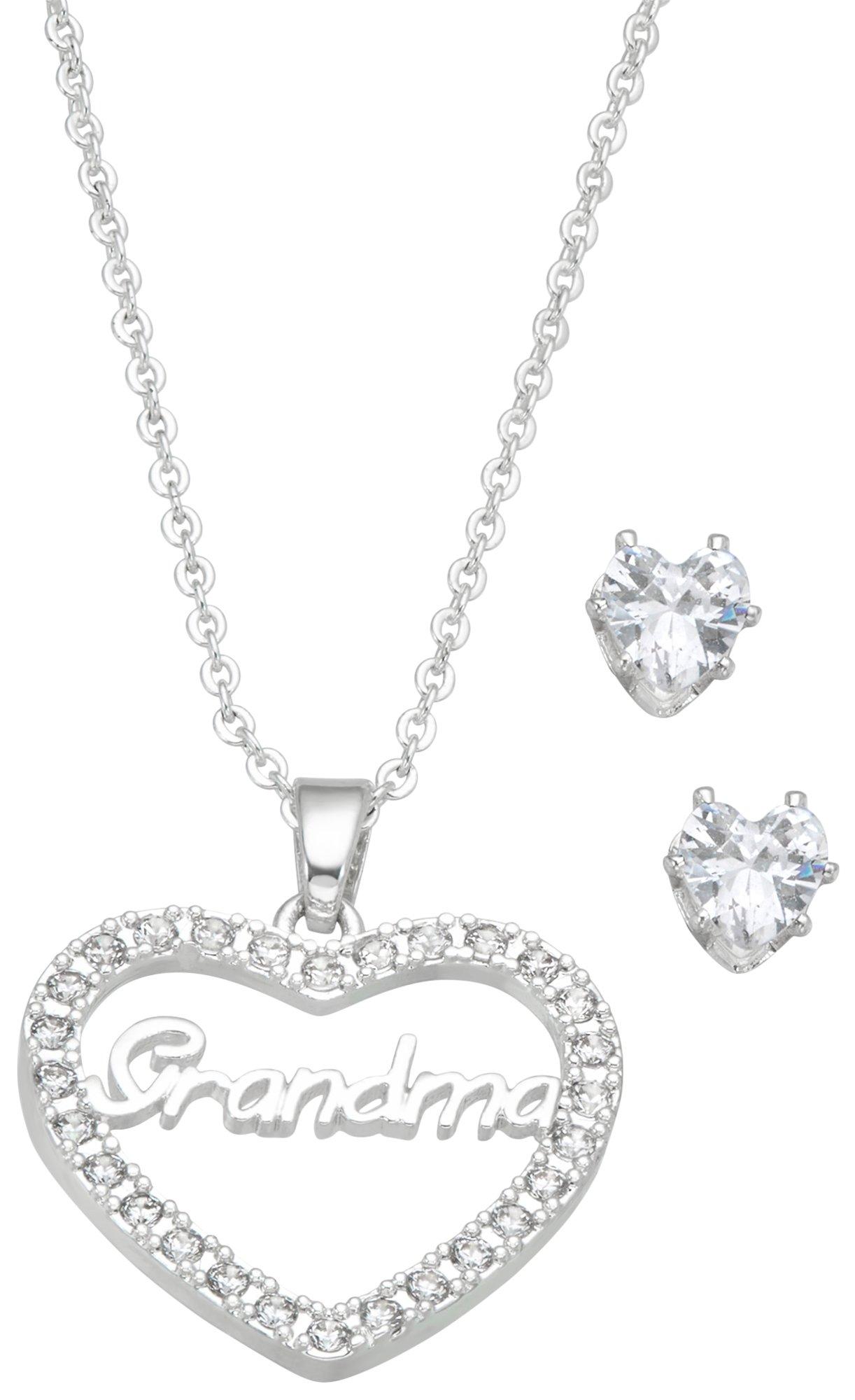 2-Pc. Grandma Heart Necklace Stud Set