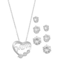 Spotlight Box 4-Pc Mom Heart Necklace 3-Pr Stud Earrings Set