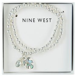 Nine West 2-Row Monstera Abalone Bead Charm Stretch Bracelet