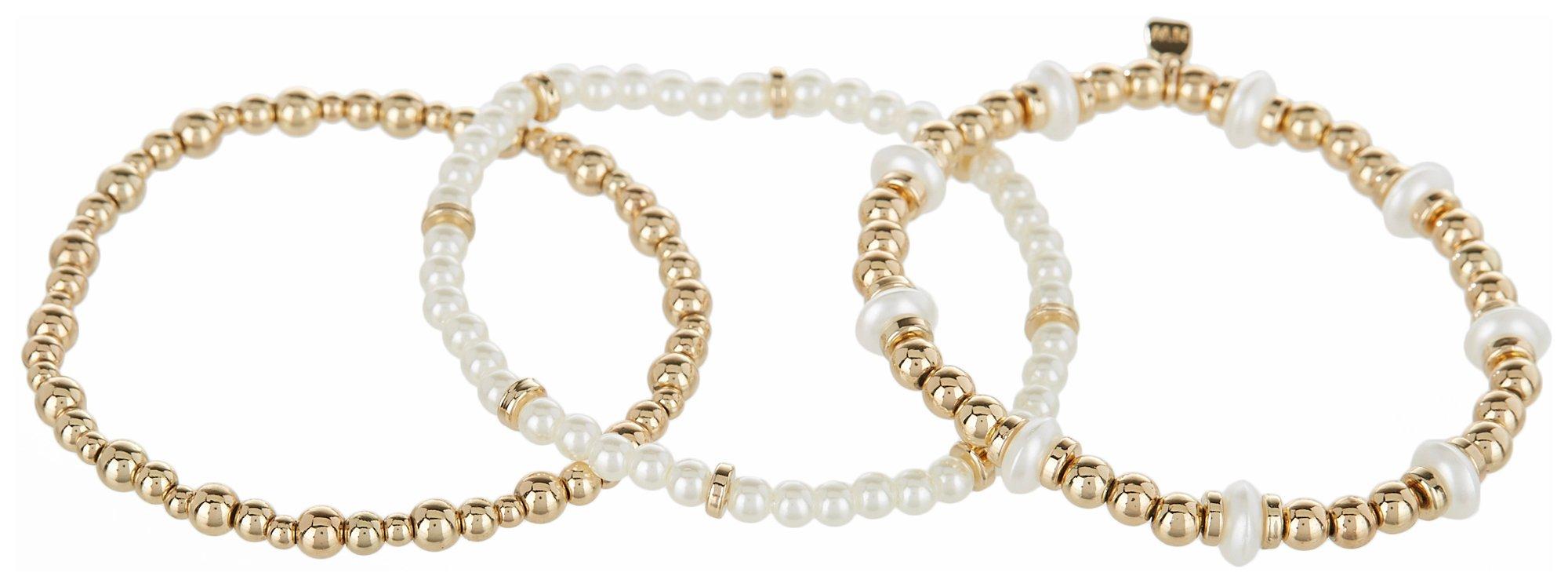 Nine West 3-Pc. Bead Gold Tone Bracelet Set