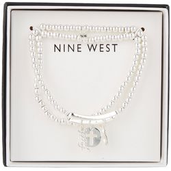 Nine West 2-Pc. Faith Cross Silver Tone Stretch Bracelet Set