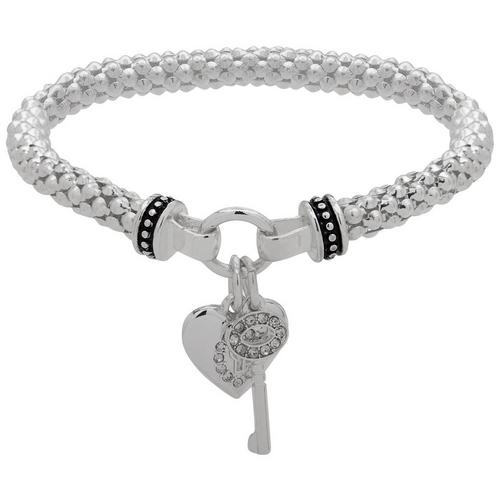 Nine West Heart & Key Charm Stretch Bracelet