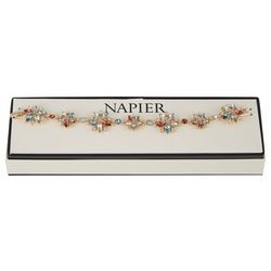 Napier Floral Rhinestone Link 7.5 Inch Bracelet