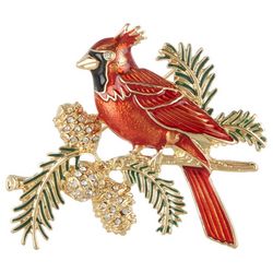 Napier Cardinal On A Branch Enamel Gold Tone Boxed Pin