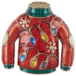 Napier Christmas Sweater Enamel Gold Tone Boxed Pin