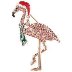 Napier Christmas Flamingo Enamel Gold Tone Boxed Pin