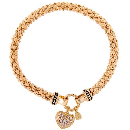 Nine West Pave Heart Gold Tone Stretch Bracelet
