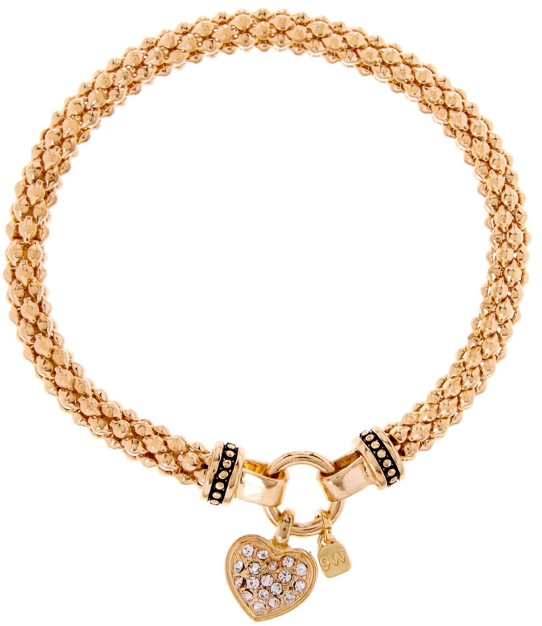 Pave Heart Gold Tone Stretch Bracelet
