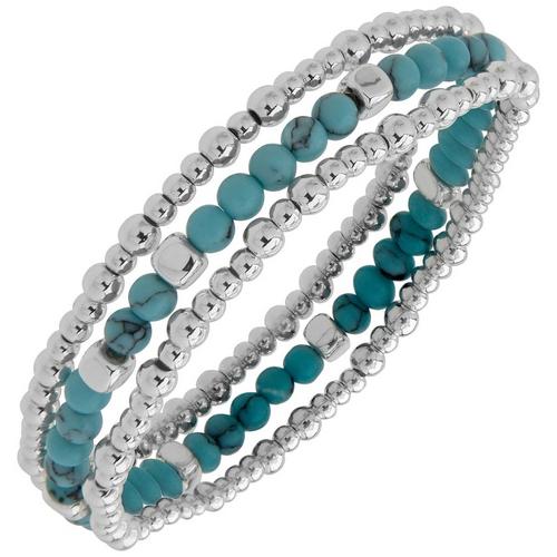 Nine West Silver Tone & Turquoise Beaded Stretch