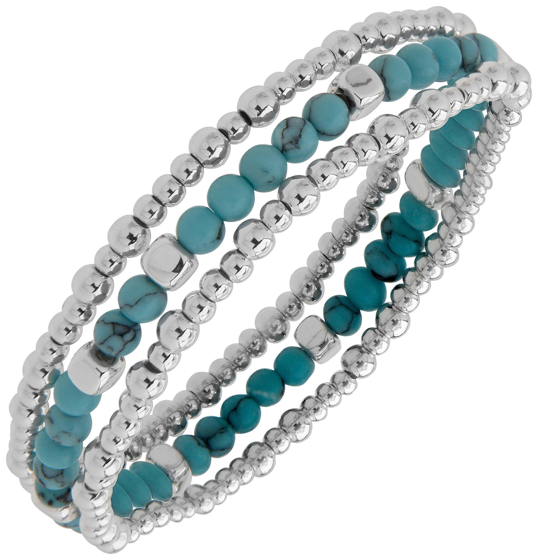 Silver Tone & Turquoise Beaded Stretch Bracelet