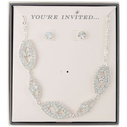 You're Invited 2-Pc. Pave Frontal Necklace & Studs Set