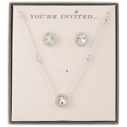 You're Invited 2Pc Pave Rhinestone Necklace Stud Earring Set