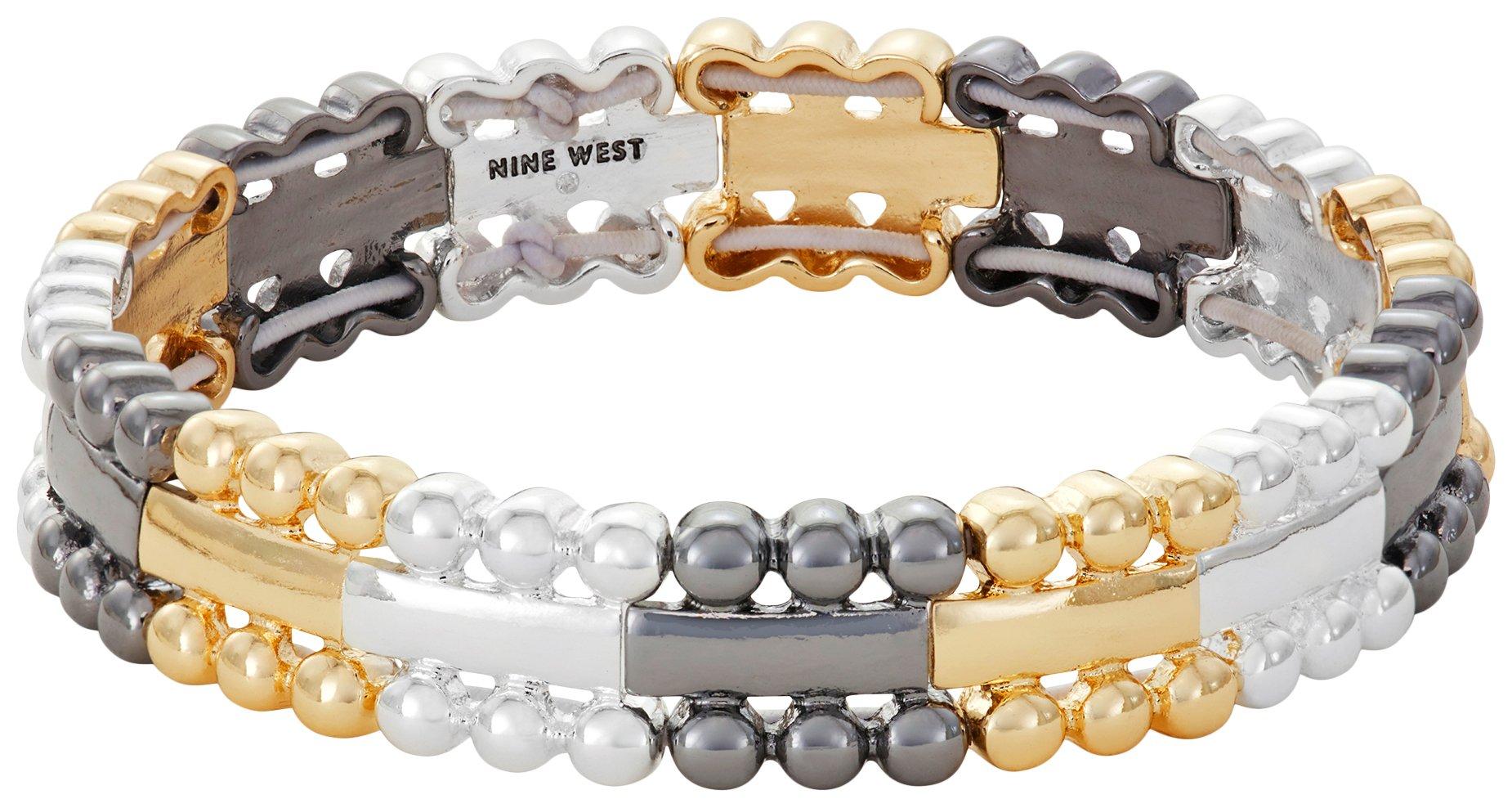 Nine West Tri-Tone Textured Stretch Boxed Bracelet