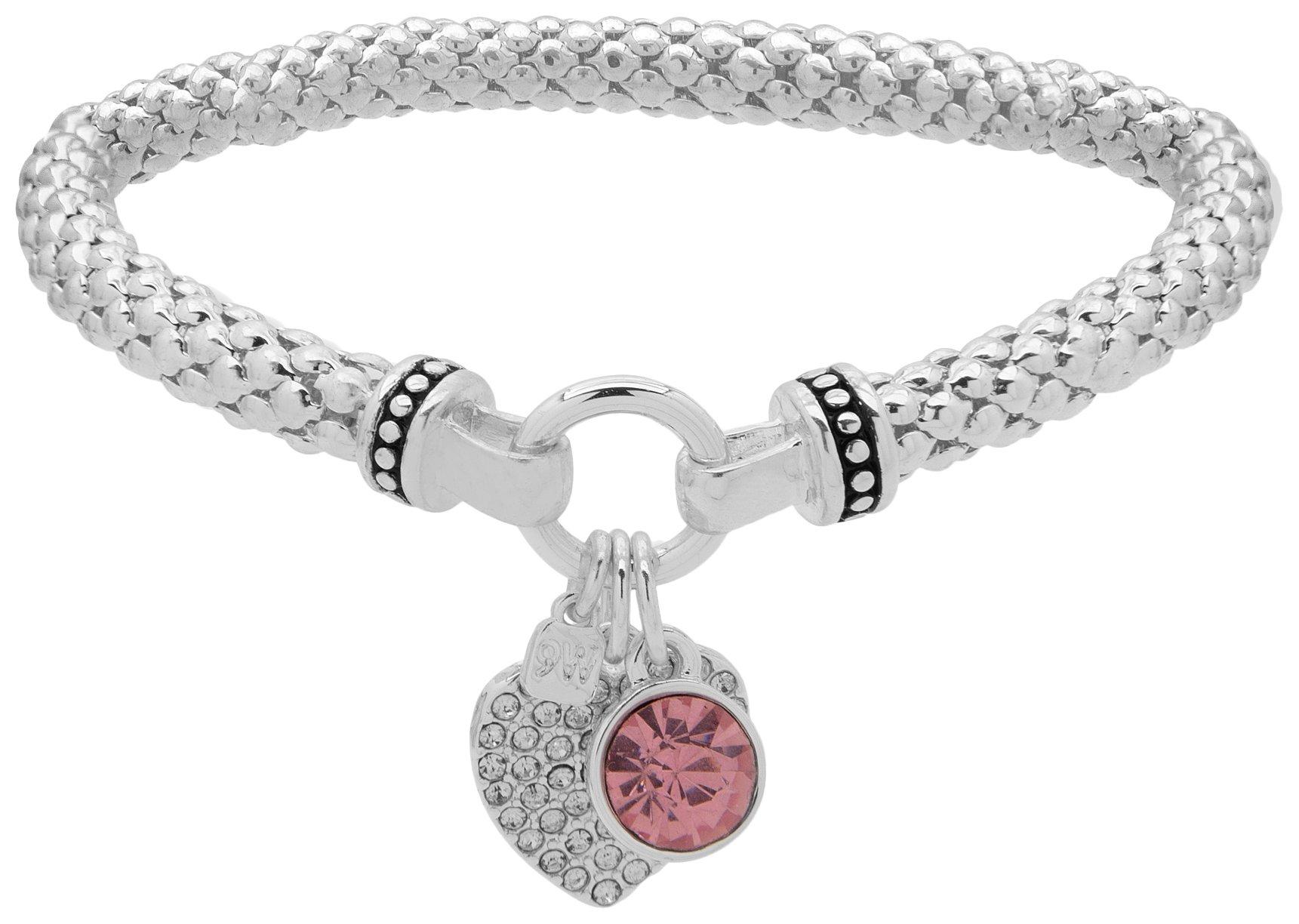 Boxed Pave Bead Rhinestone Heart Stretch Bracelet
