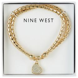 Nine West 2-Row Pave Heart Gold Tone Stretch Bracelet