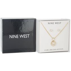 Nine West 2-Pc. CZ Circles Necklace Stud Earrings Set
