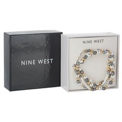Nine West 3-Pc. Tri-Tone Metallic Bead Stretch Bracelet Set