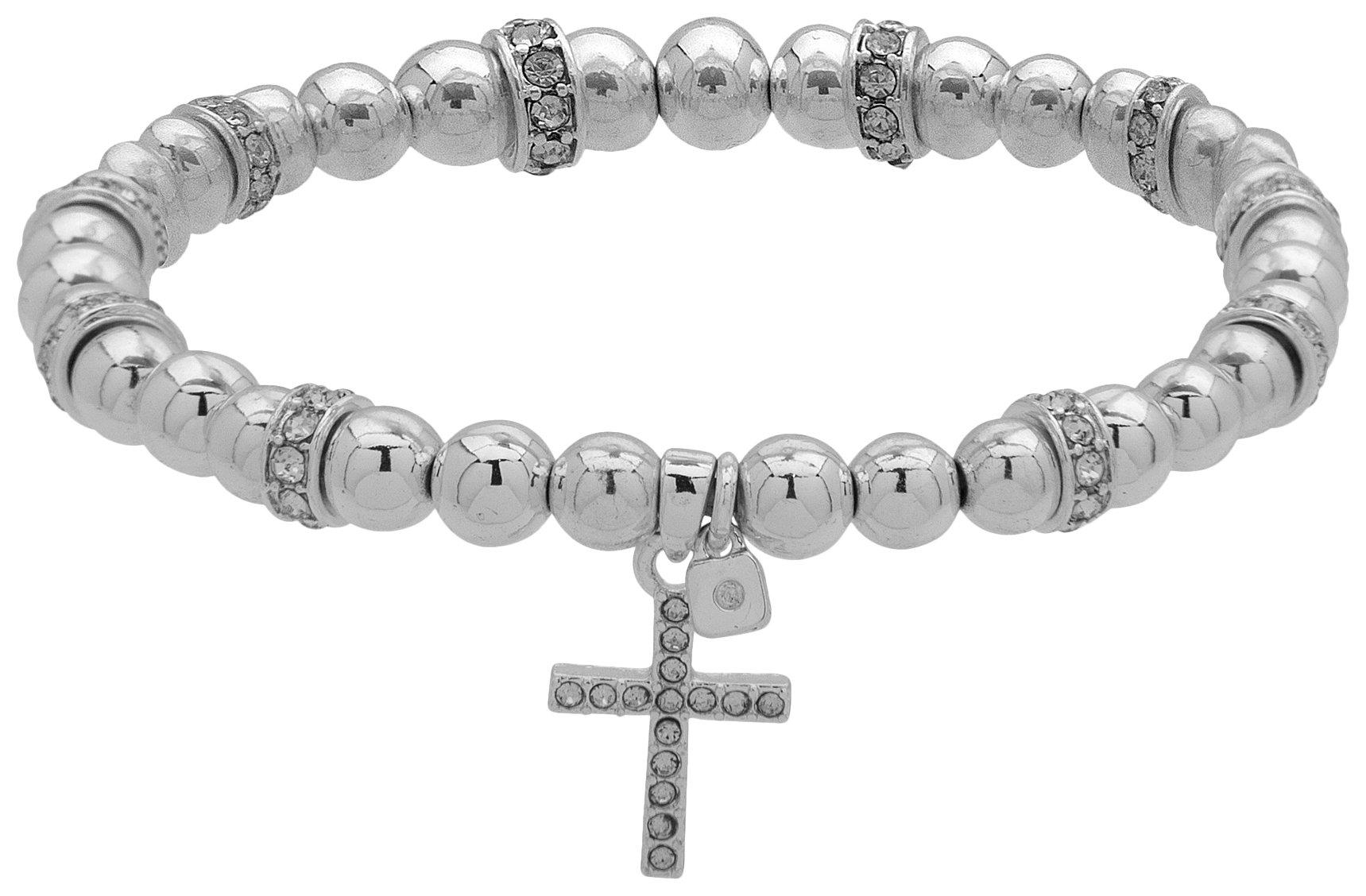 Pave Cross Bead Stretch Bracelet