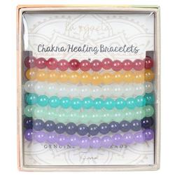 7-Pc Chakra Healing Glass Bead Stretch Bracelet Set