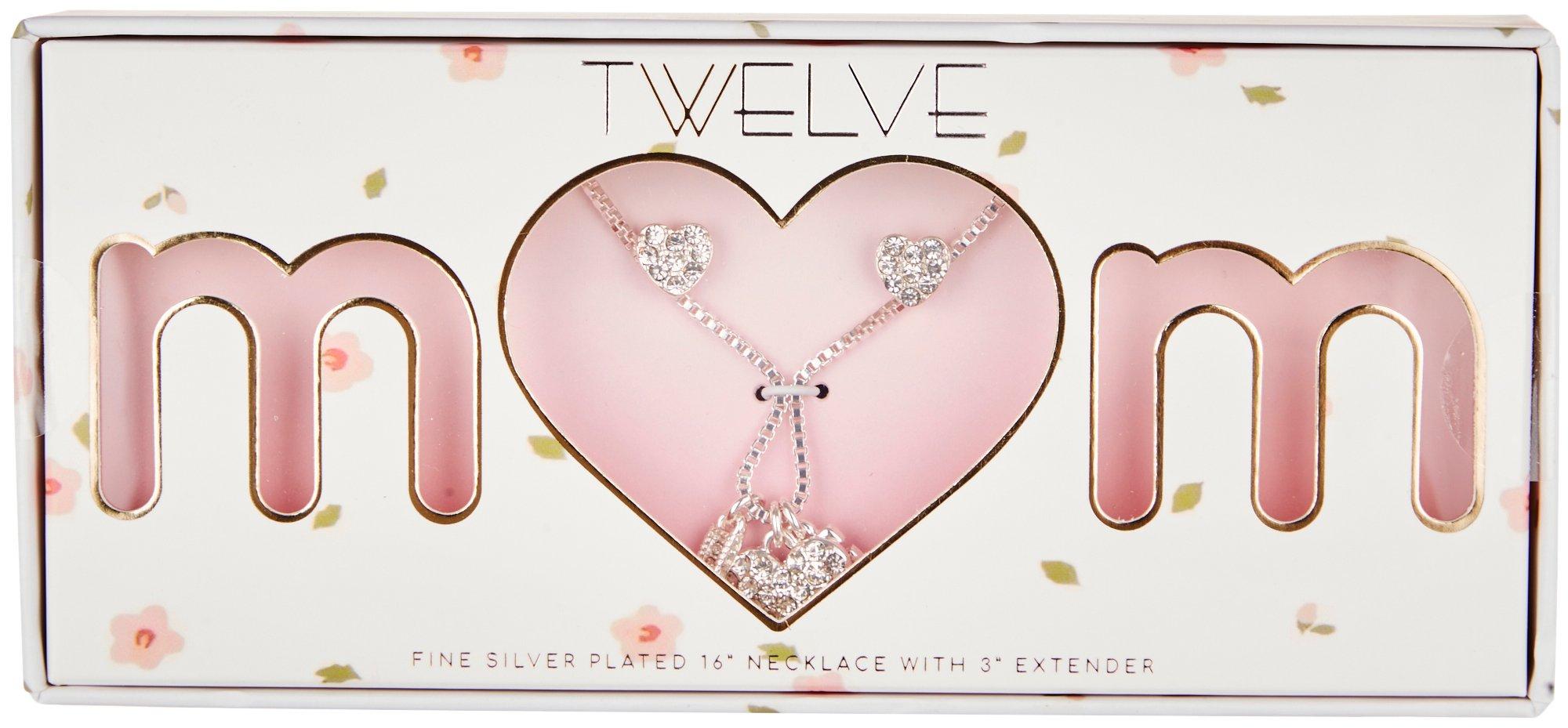 Twelve 2-Pc. Pave Mom Heart Charms Necklace & Earring Set