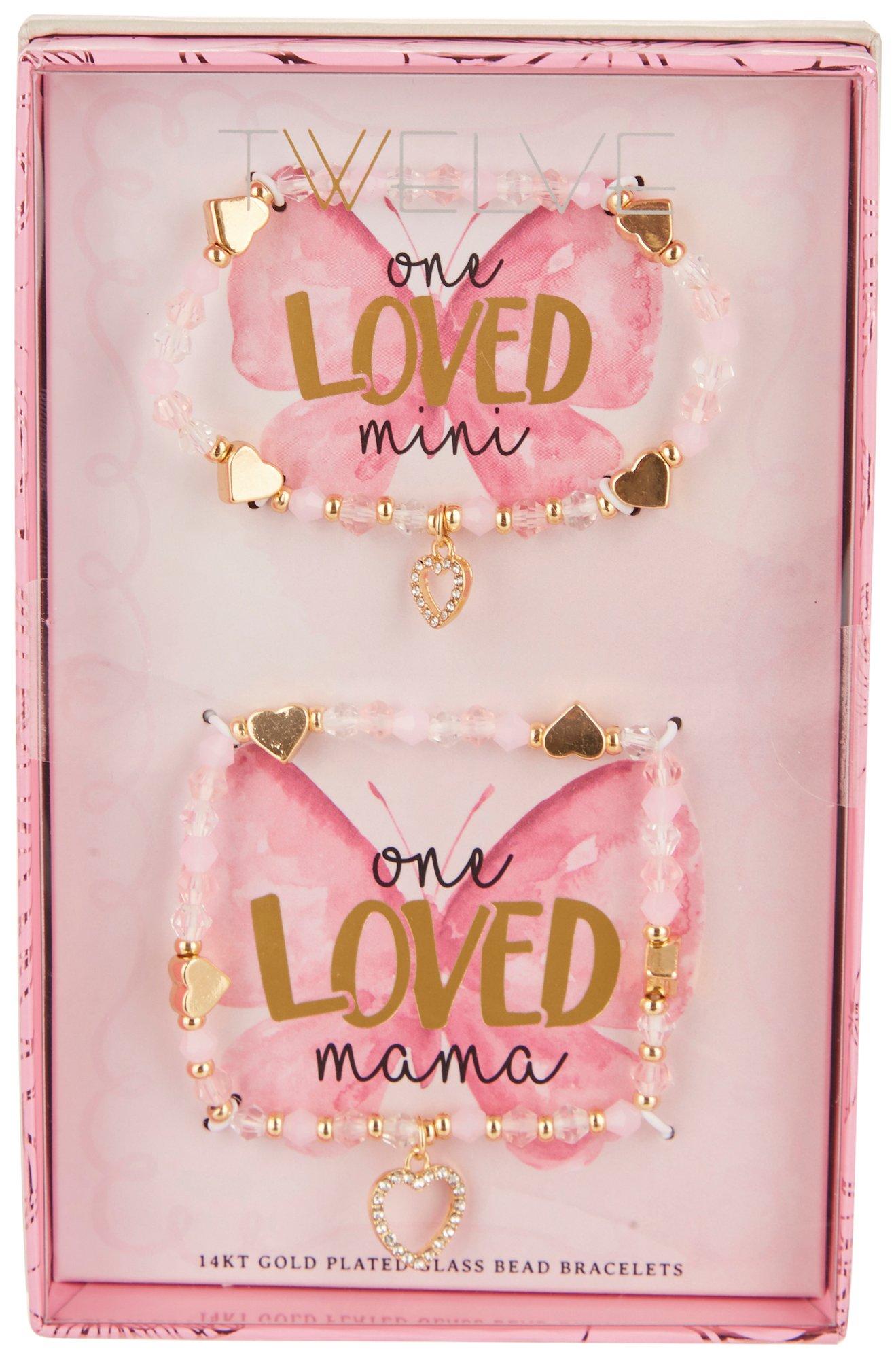 2-Pc. Mom & Mini Pave Heart Bead Bracelet Set