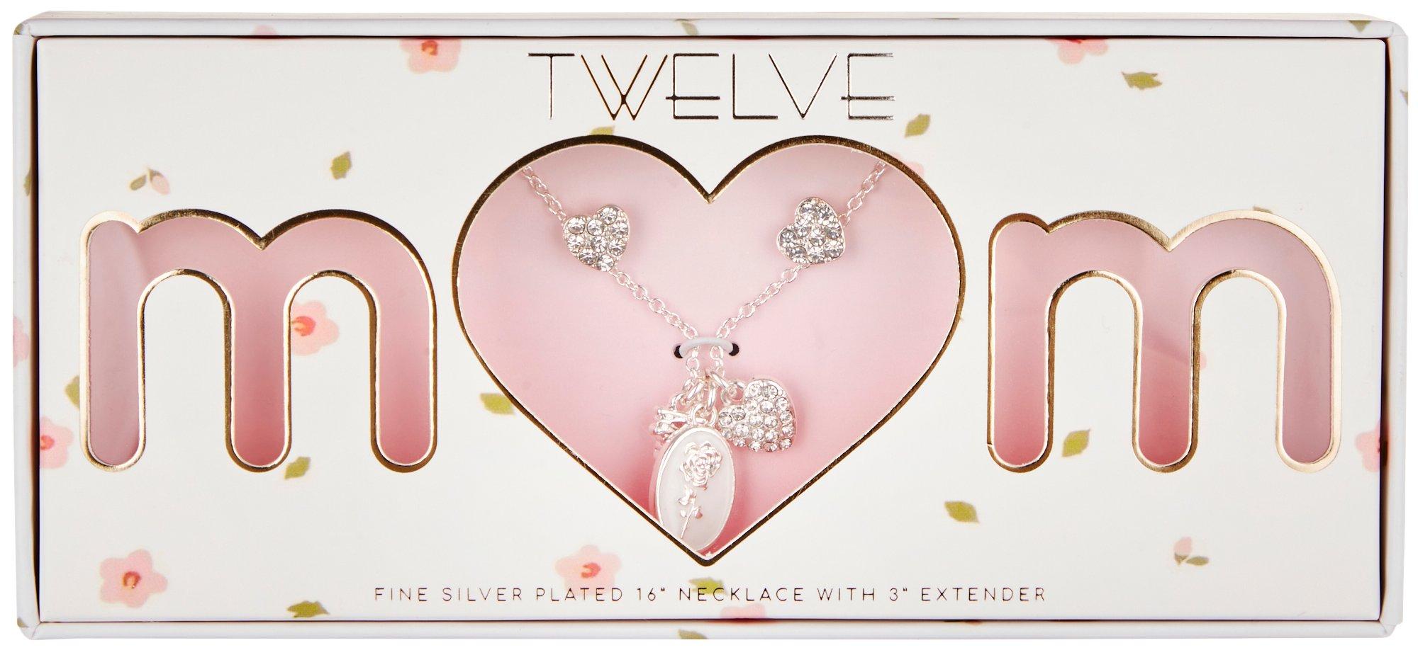 Twelve 2-Pc. Pave Mom Charm Necklace & Heart Earring Set