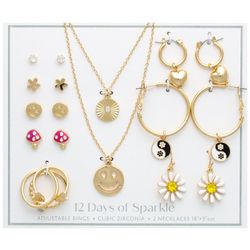 12 Days Of Xmas 12-Pc. CZ Smiley Daisy Jewelry Set