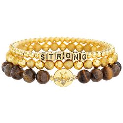 Balance Beads 3-Row Strong Gold Plated Bracelet Set